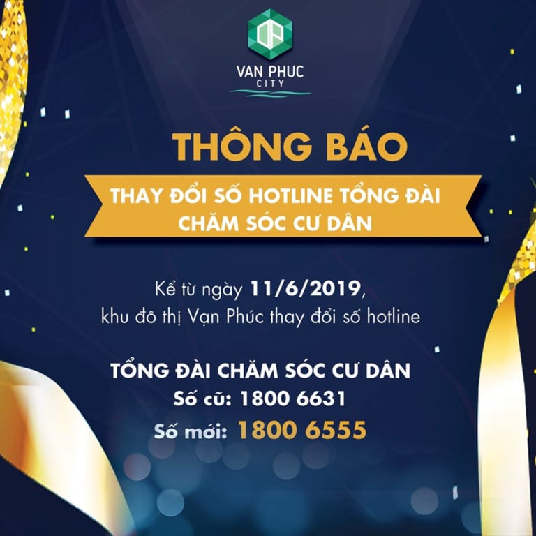 THÔNG BÁO THAY ĐỔI SỐ HOTLINE TỔNG ĐÀI CHĂM SÓC CƯ DÂN – KHU ĐÔ THỊ VẠN PHÚC