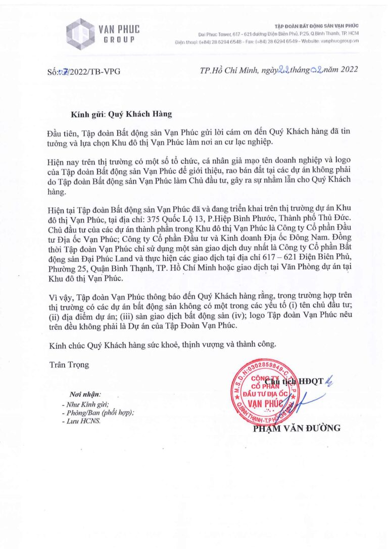 Thông báo làm rõ thông tin doanh nghiệp
